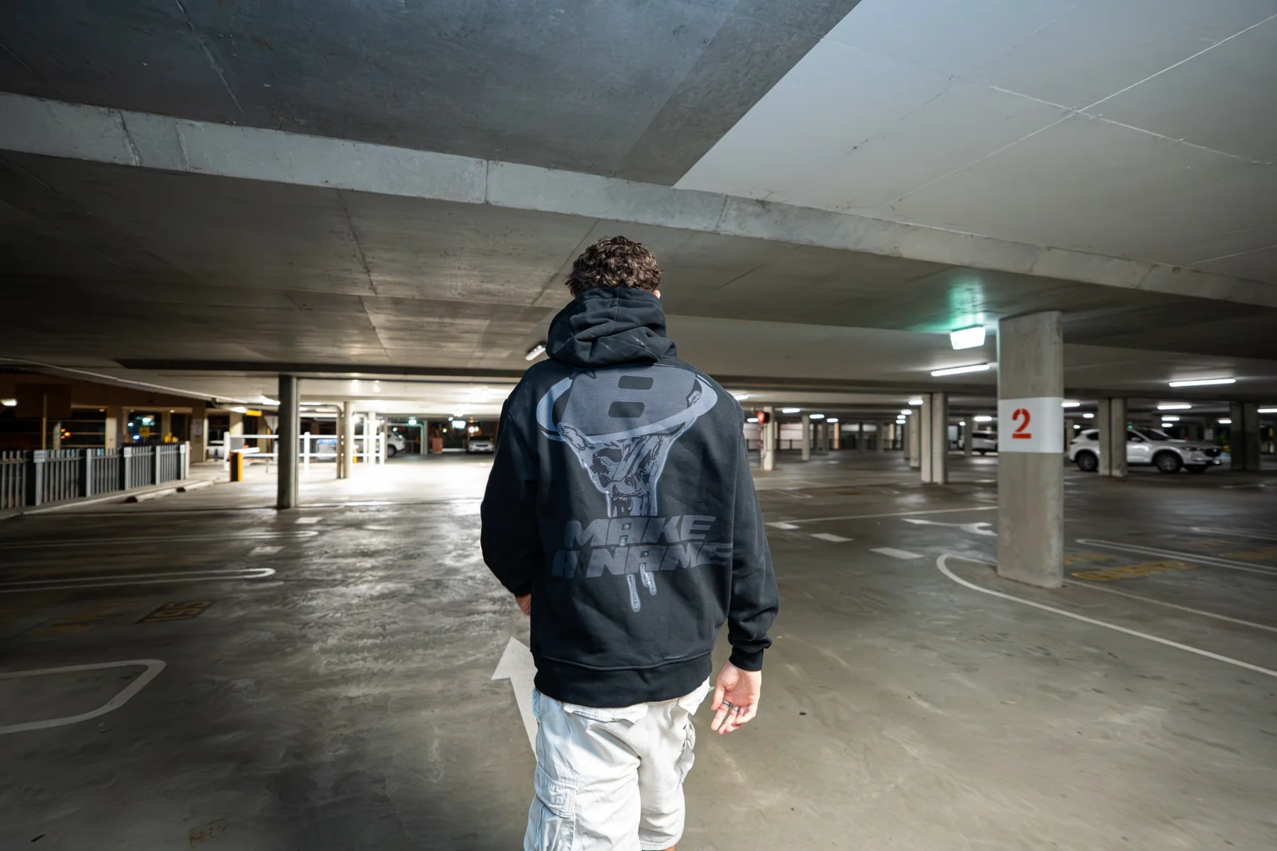 Streetwear brand photography in a parking structure